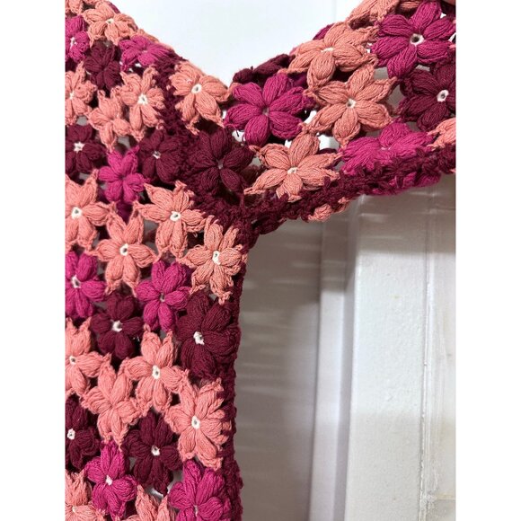 Alice + Olivia Anderson Crochet Cropped Cardigan Sweater Pink Flower Floral M - Picture 8 of 14